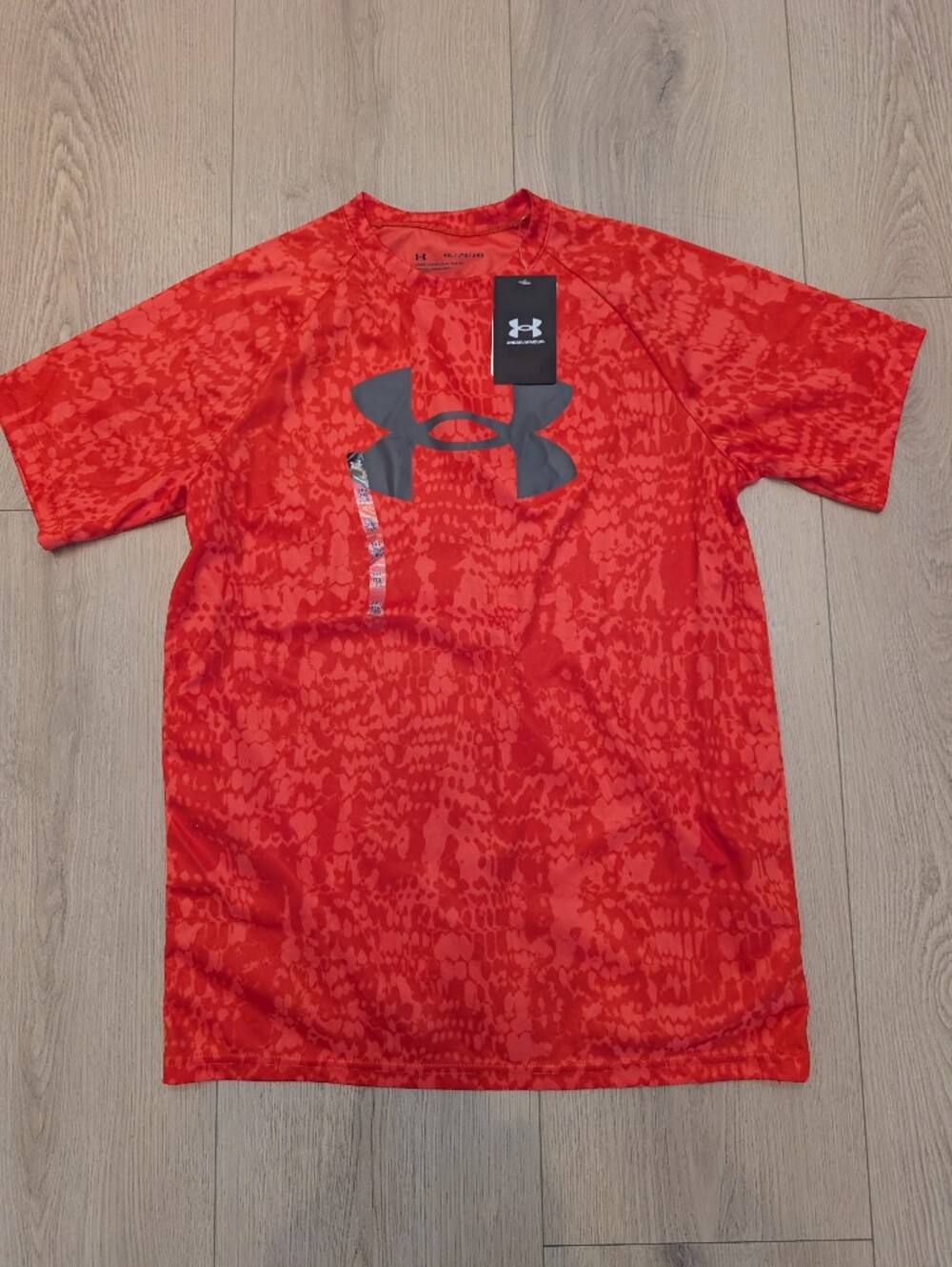 Under Armour Boy’s Red/Orange Short-Sleeve Performance Tee with Gray Logo 0207